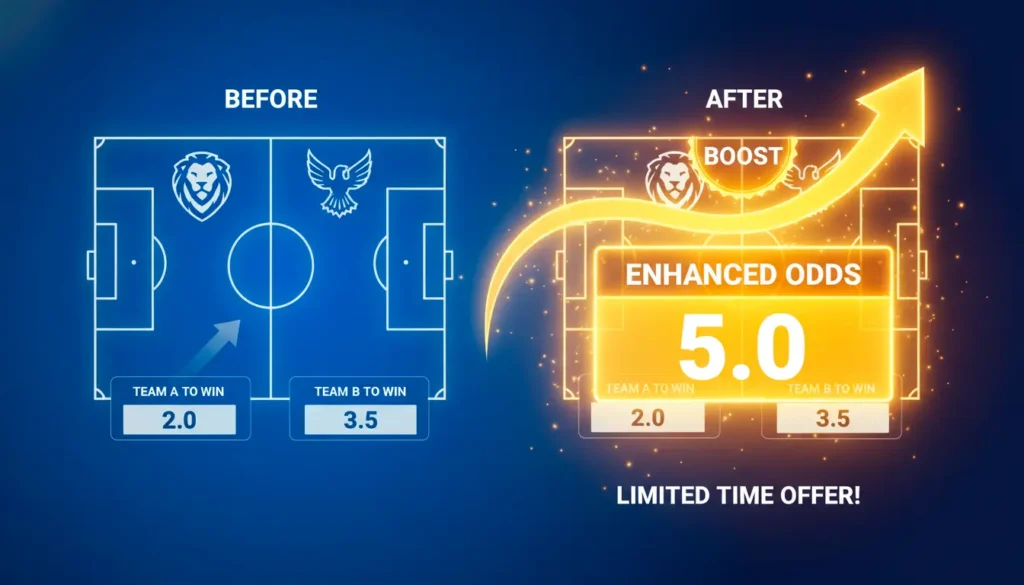 Enhanced odds boost visualization showing regular odds increased to promotional odds