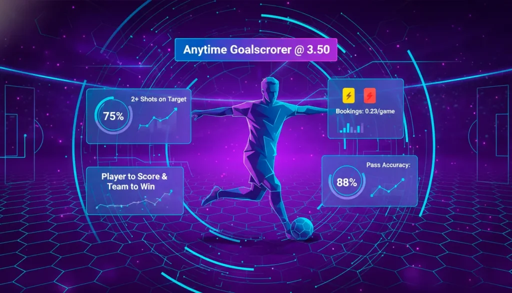 Player-specific betting markets showing goalscorer odds and performance statistics with data overlays