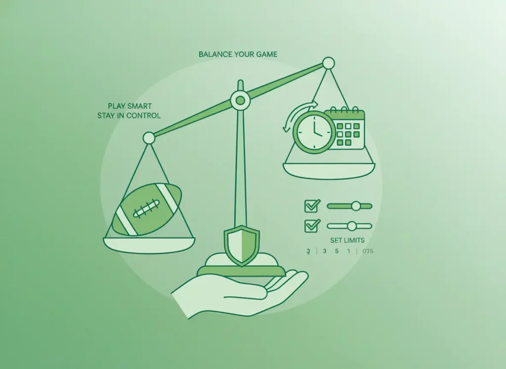 Responsible gambling concept showing balanced approach to betting with protective elements and limit controls
