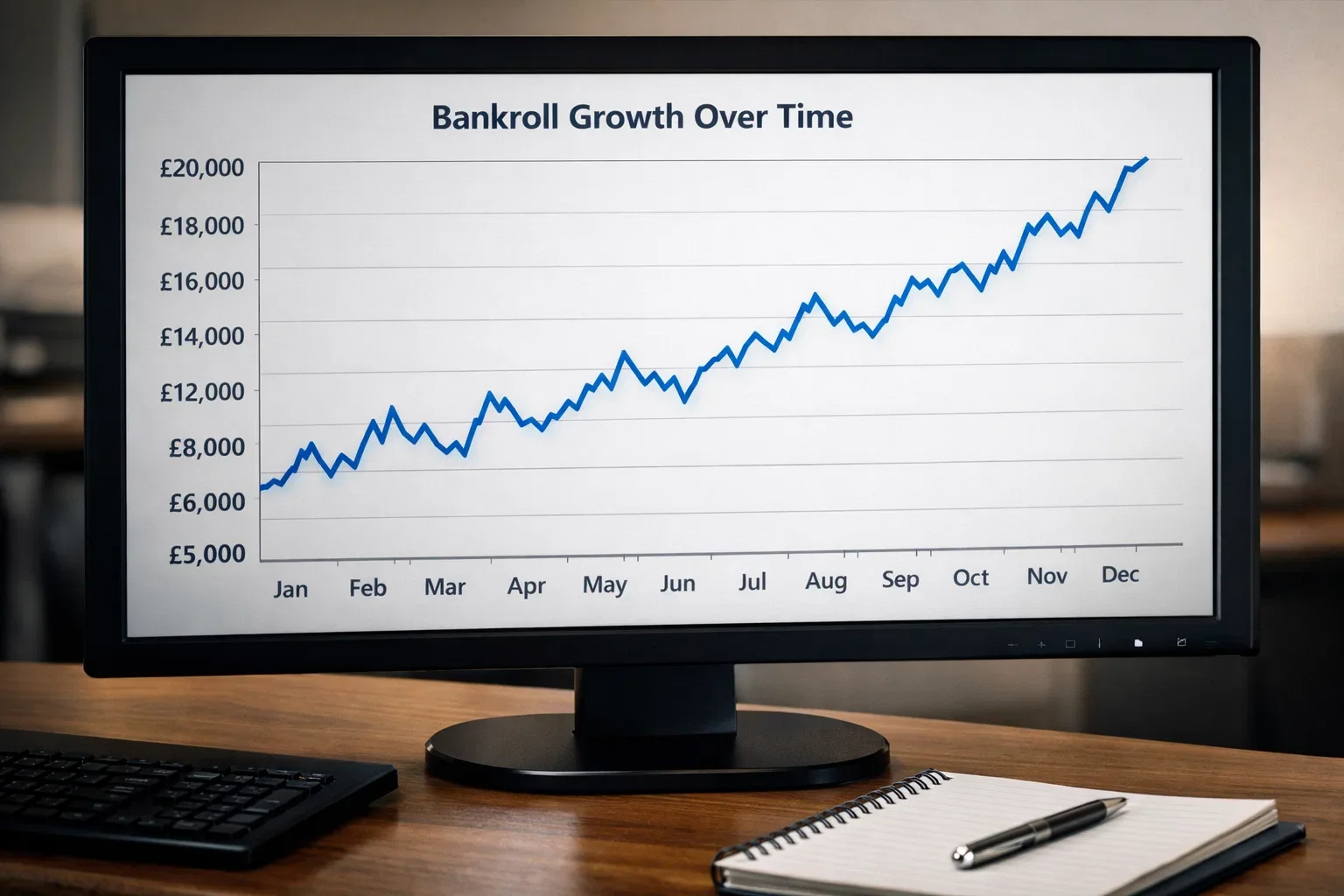 Graph showing betting bankroll fluctuations over time
