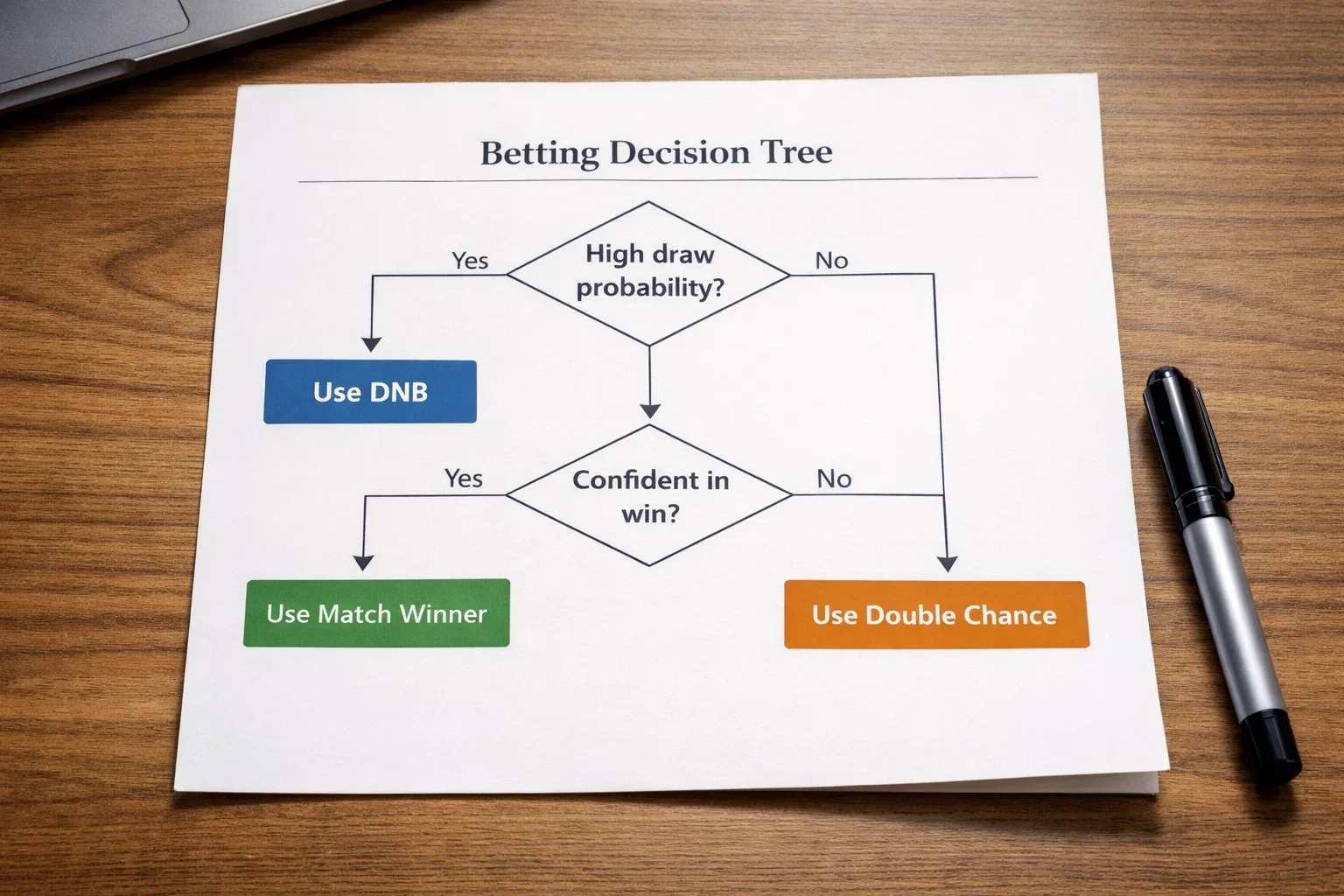 Flowchart showing when to use DNB versus Double Chance betting