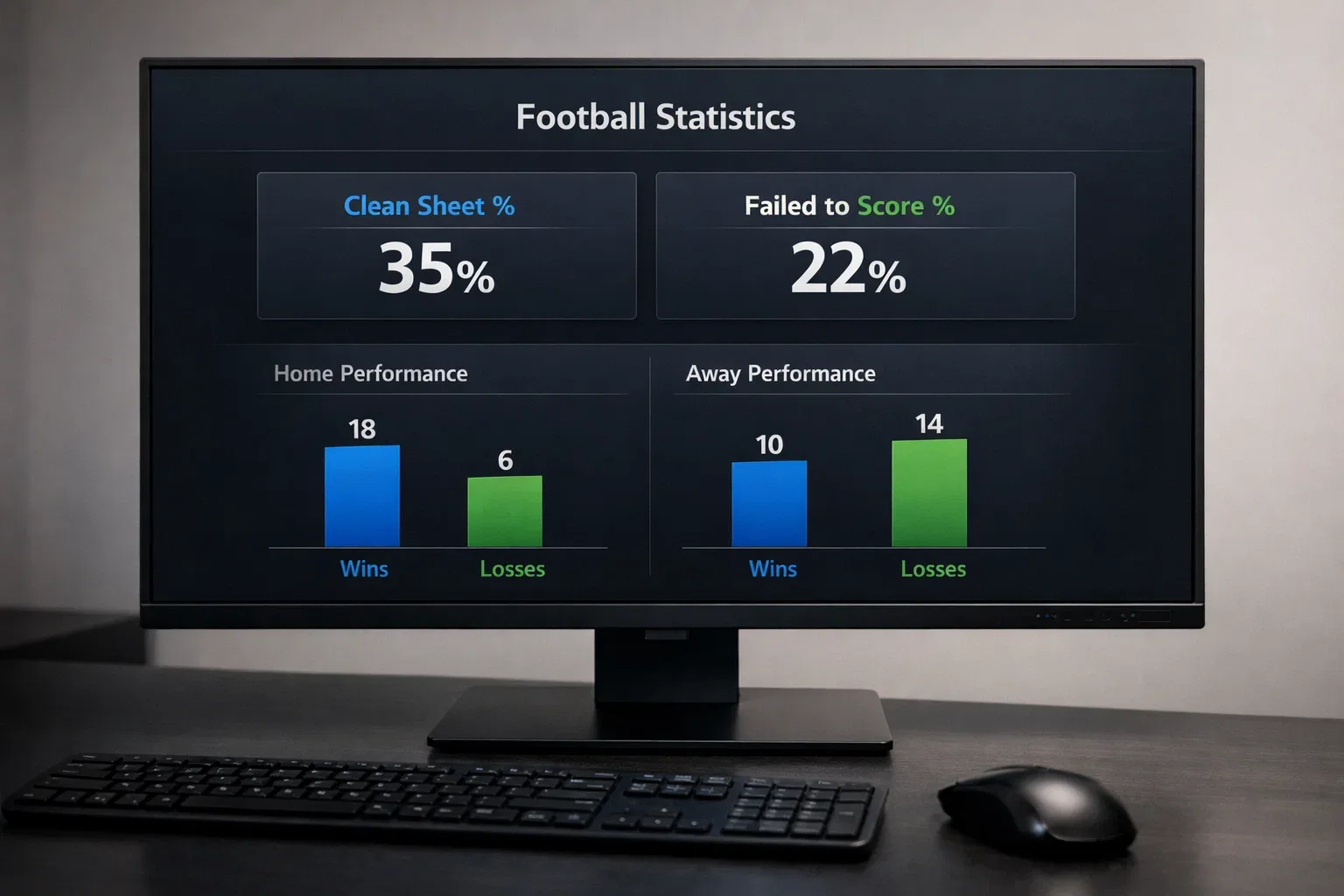 Statistics screen showing clean sheet percentages and scoring records