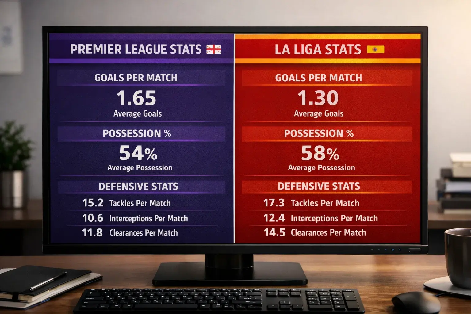 Split screen showing different European league statistics and team comparisons