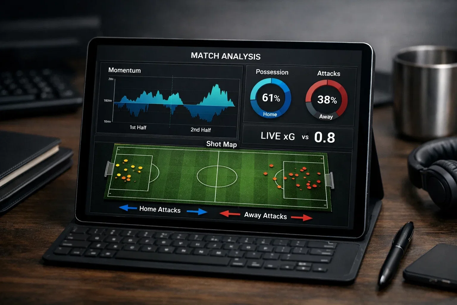 Football tactical display showing possession and attack patterns