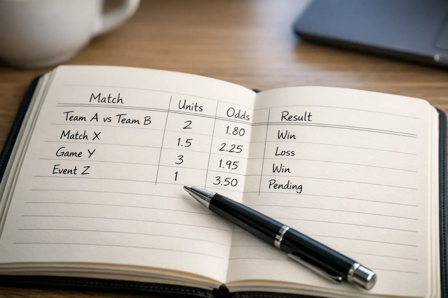 Notebook page showing unit-based betting records and calculations