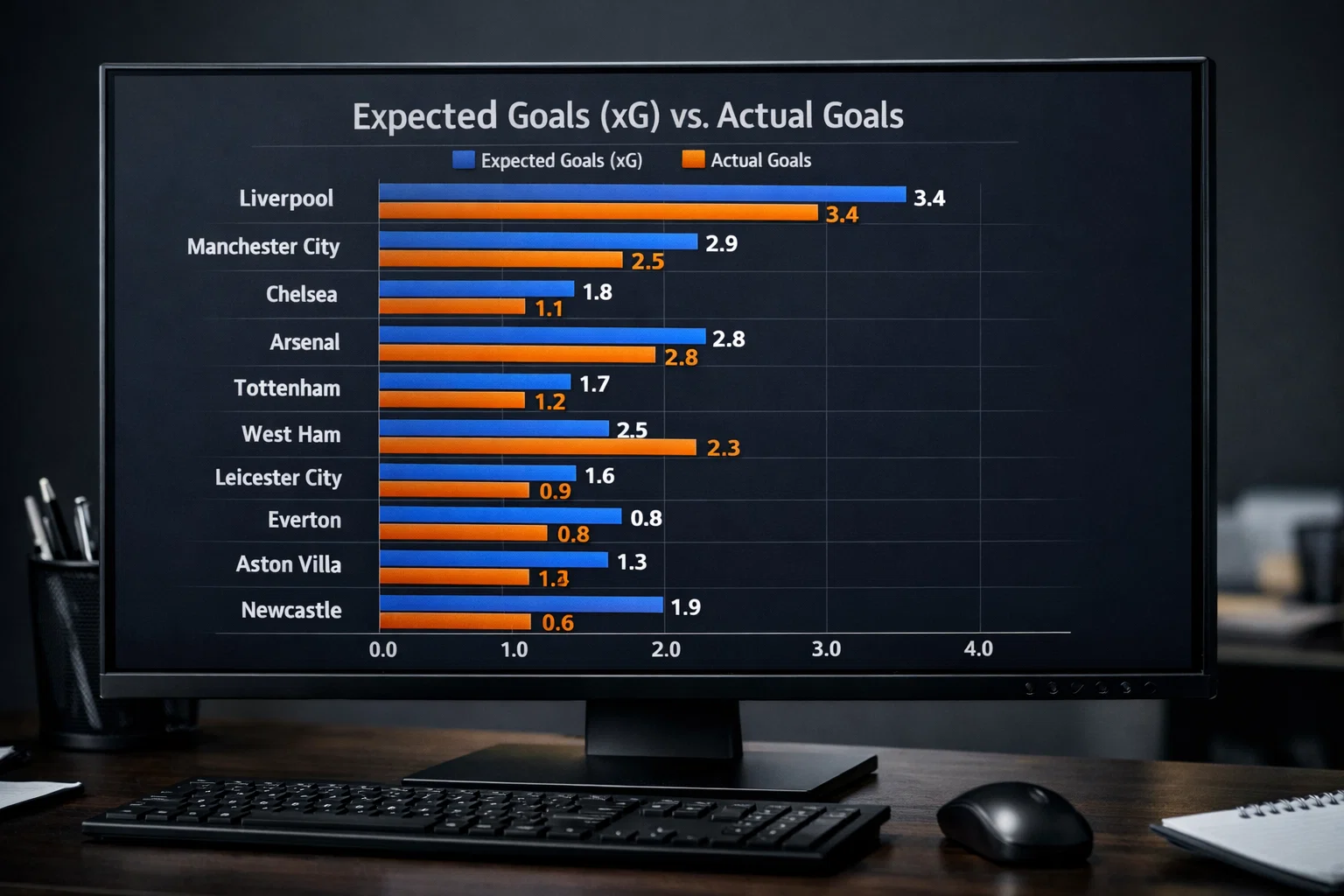 Chart comparing expected goals versus actual goals for football teams